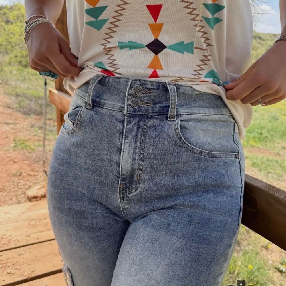 Western Oh My Stars Denim Jeans Boho Chic Casual Pants New - Picture 5 of 8